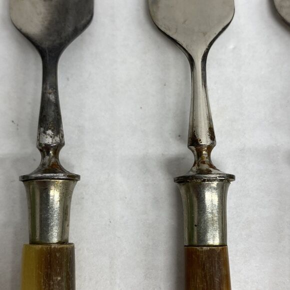 Lot Of 6 Pastry Forks Horn? Handle Flatware Dining Kitchen - Condition Issues - Picture 3 of 14